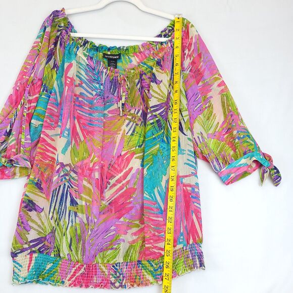 Lane Bryant Gypsy Sheer Top Women 14/16 Split 3/4 Sleeve Colorful Blouson - Picture 3 of 13